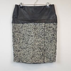 Vintage Jean Paul Gaultier Wool Leather Skirt Size 12 Black White Knee Length